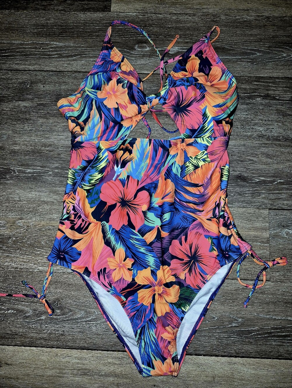 Tropical Floral One-Piece Swimsuit - Pink & Orange